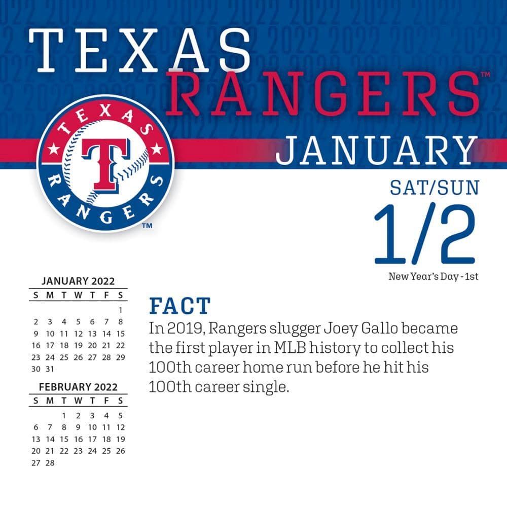 MLB Texas Rangers 2022 Desk Calendar - Calendars.com