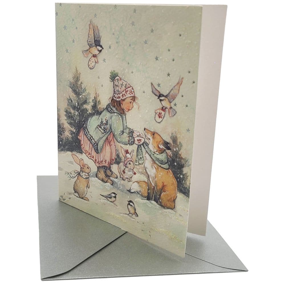 Storybook Girl and Animals Christmas Card Alt6