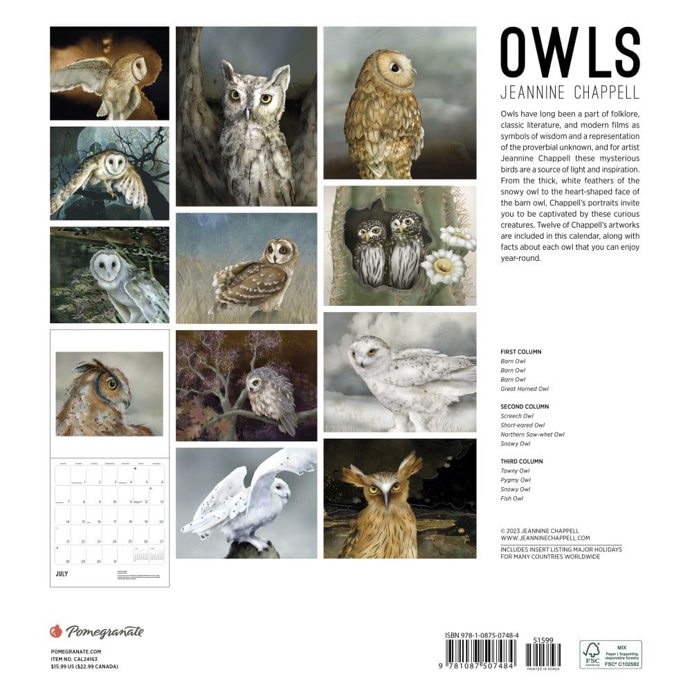 Chappell Owls 2024 Wall Calendar_ALT1