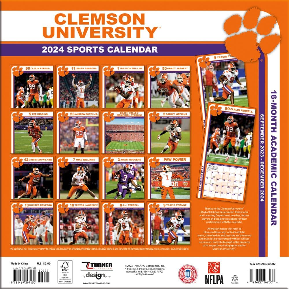 Clemson Tigers 2024 Mini Wall Calendar