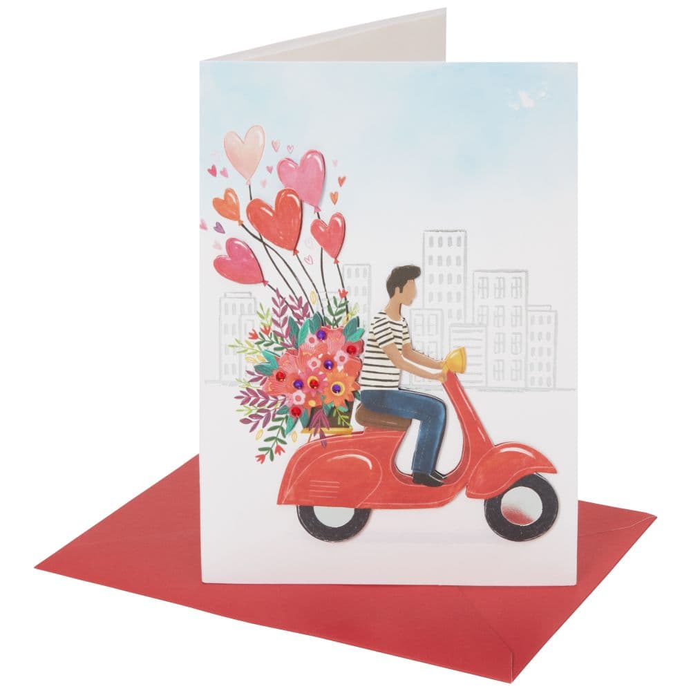 Man on Vespa with Bouquet Valentine&#39;s Day Card Sixth Alternate Image width=&quot;1000&quot; height=&quot;1000&quot;