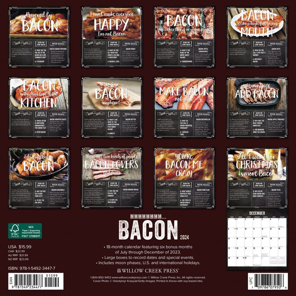 MMMMMMMM Bacon 2024 Wall Calendar