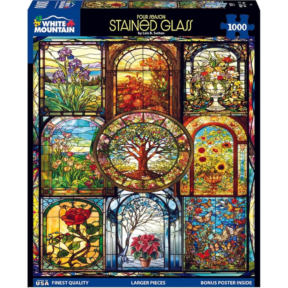 Four Seasons Stained Glass 1000 Piece Puzzle by Lois B. Sutton Main Product Image