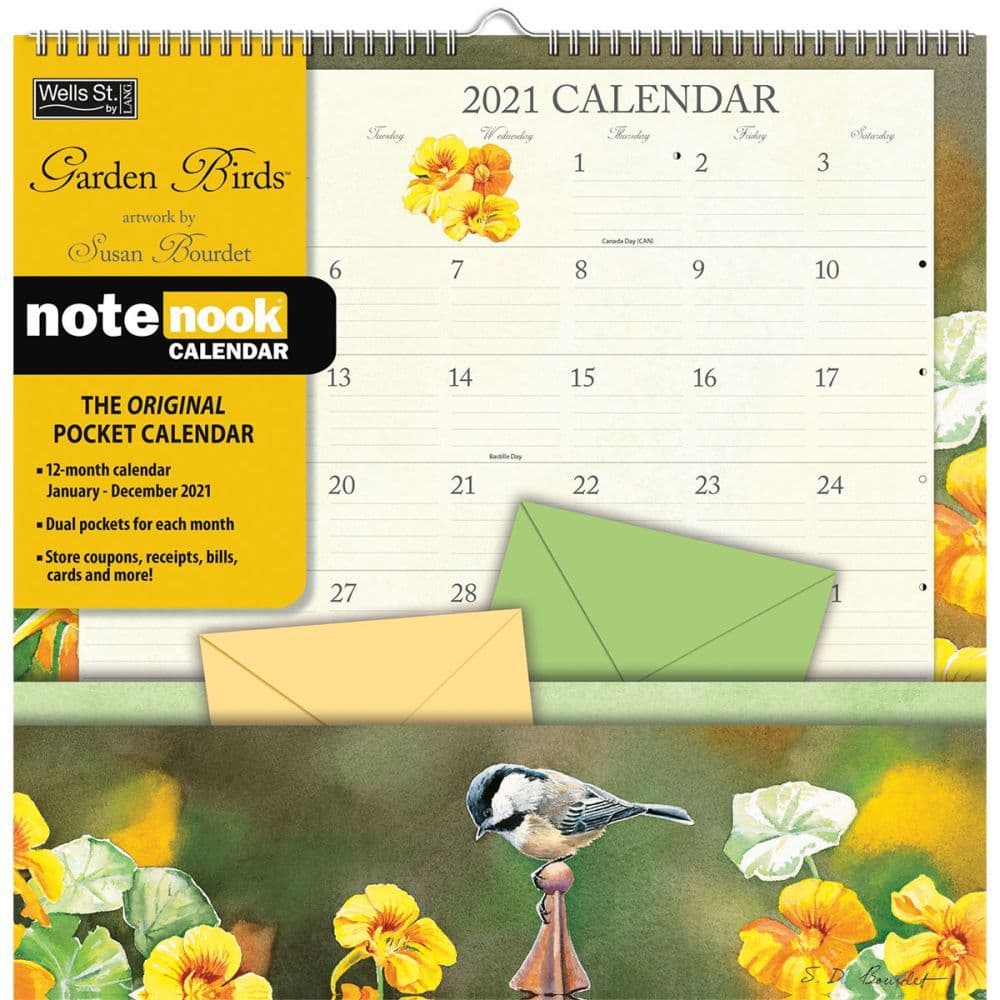 Garden Birds Note Nook Pocket Wall Calendar by Susan Bourdet