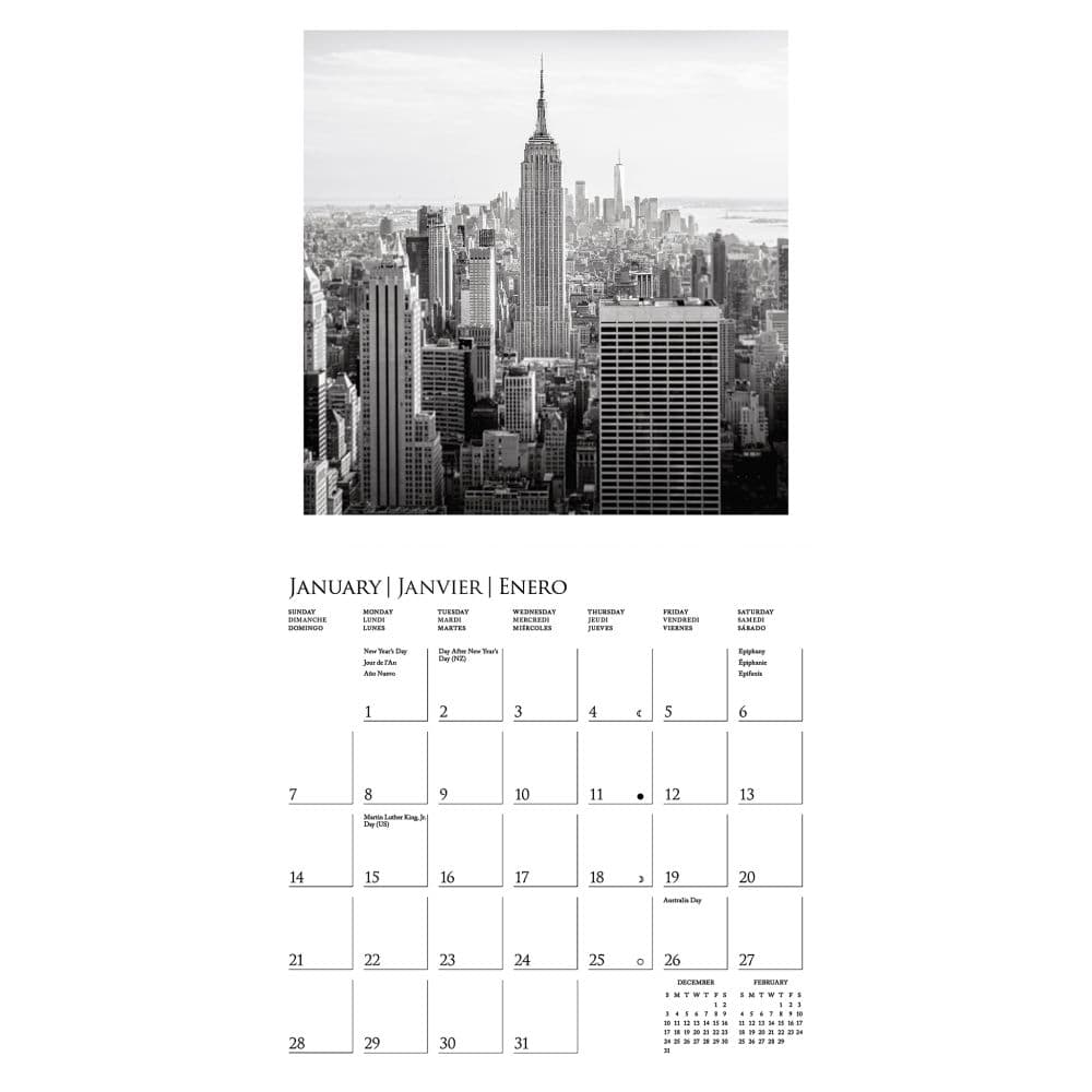 New York B&W 2024 Mini Wall Calendar