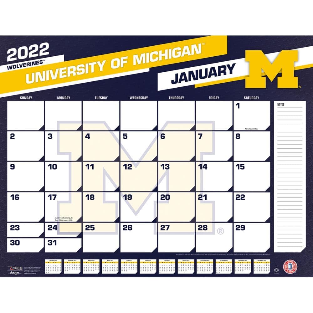 Michigan Wolverines 2022 Desk Pad Calendar