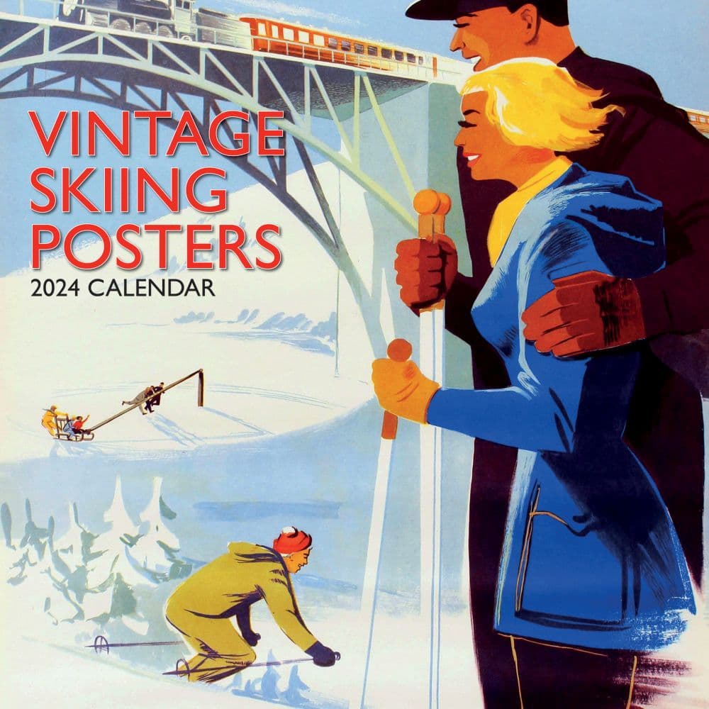 Skiing Posters Vintage 2024 Wall Calendar
