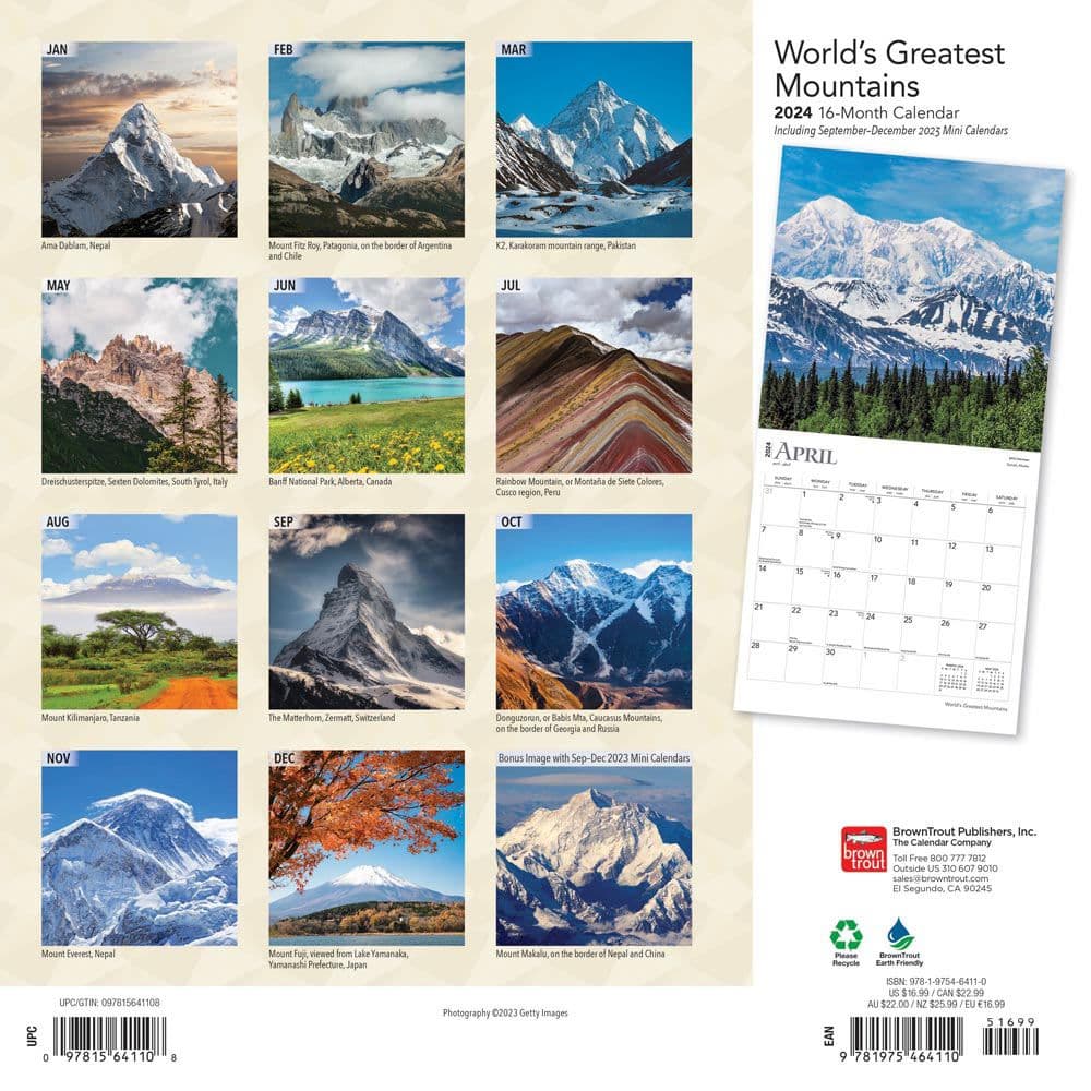 World’s Greatest Mountains 2024 Wall Calendar