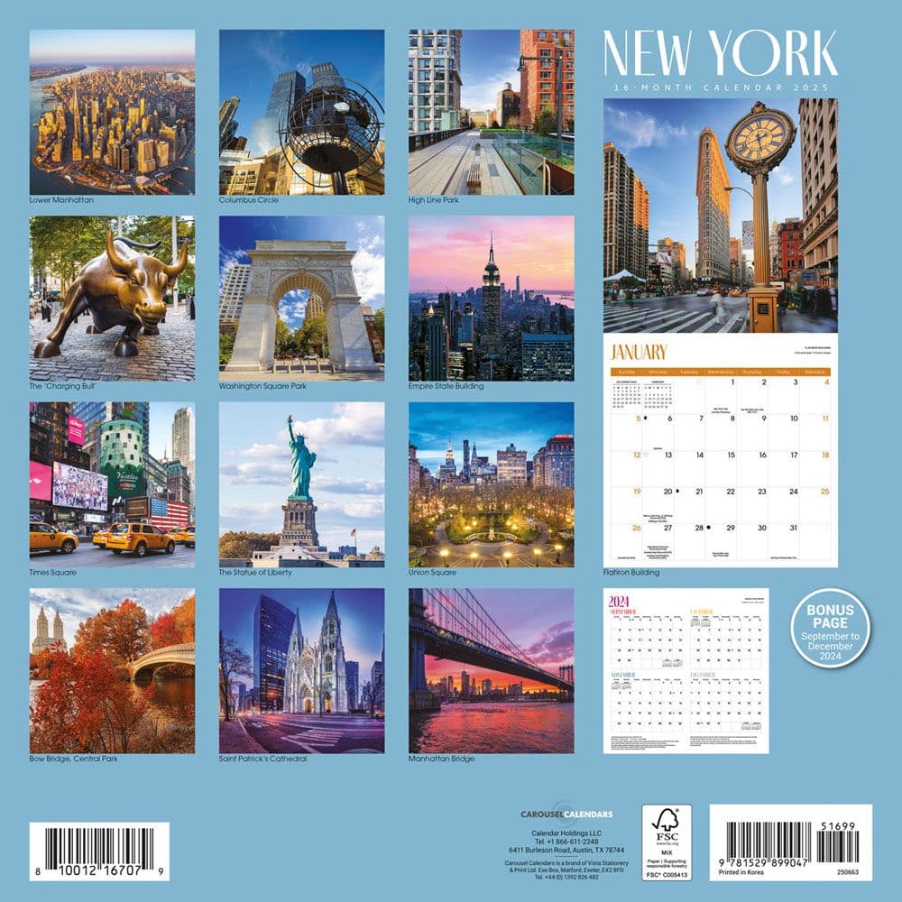 New York 2025 Wall Calendar