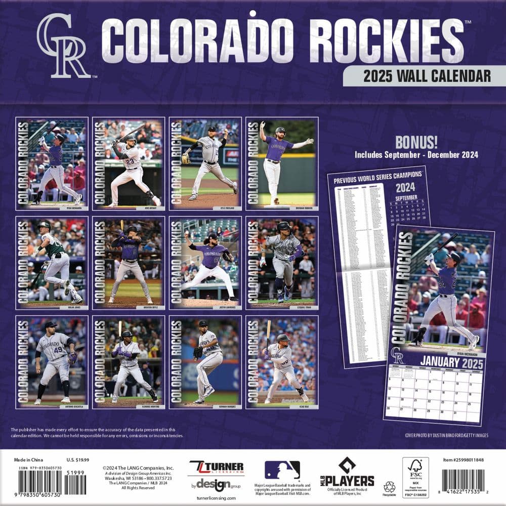 MLB Colorado Rockies 2025 Wall Calendar First Alternate Image