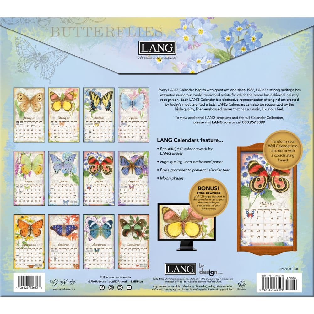 Butterflies 2025 Wall Calendar by Jane Shasky