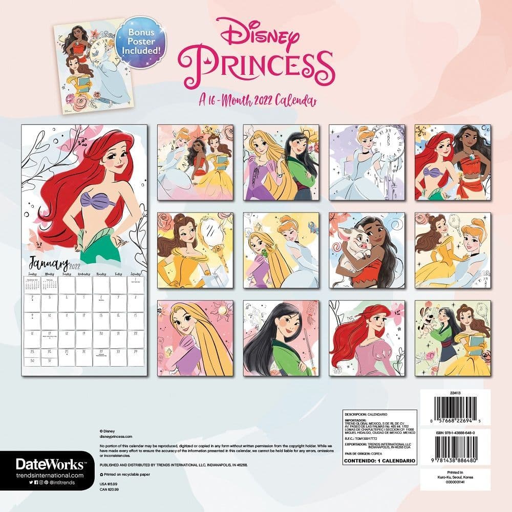 Disney Princess Exclusive 2022 Wall Calendar With Collectors Print - Calendars.com