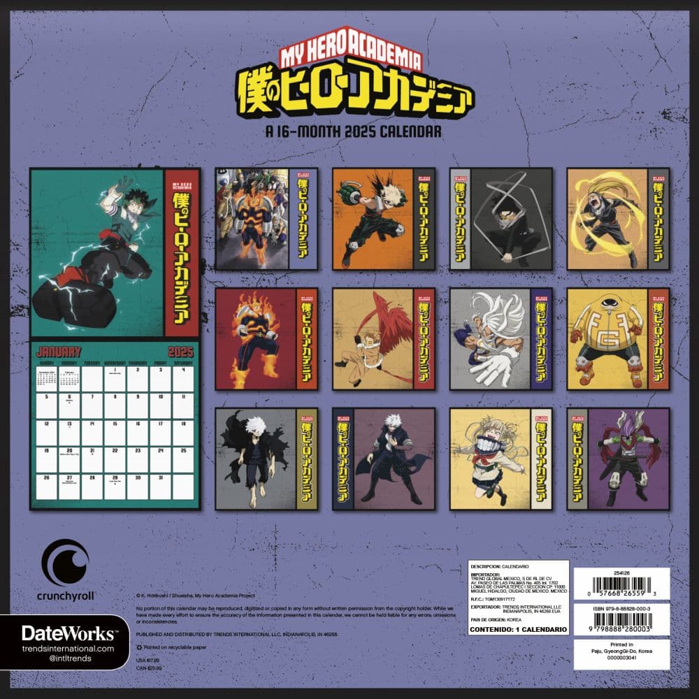 My Hero Academia 2025 Wall Calendar Alt3