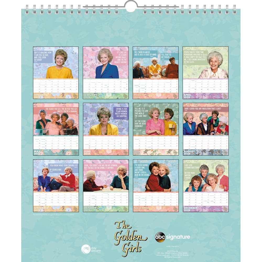 Golden Girls Special Edition Poster 2024 Wall Calendar Back