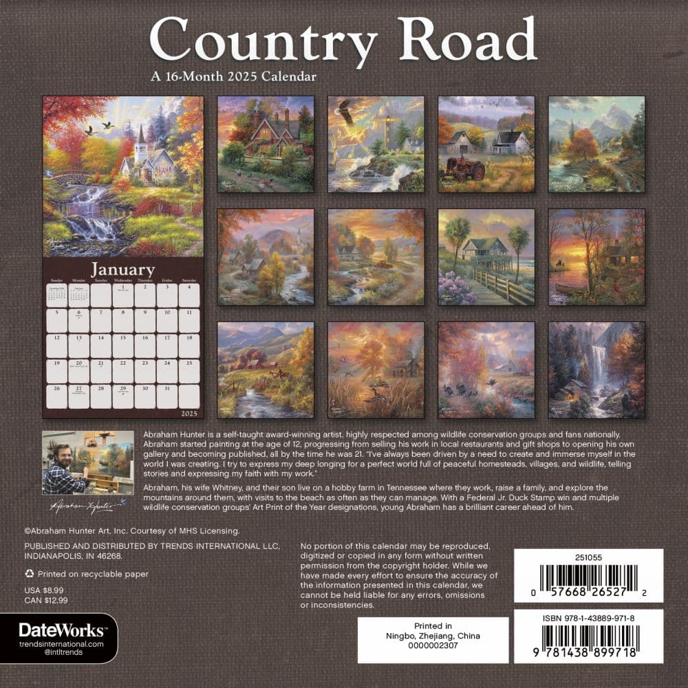 Country Road Abraham Hunter 2025 Mini Wall Calendar_First Alternate