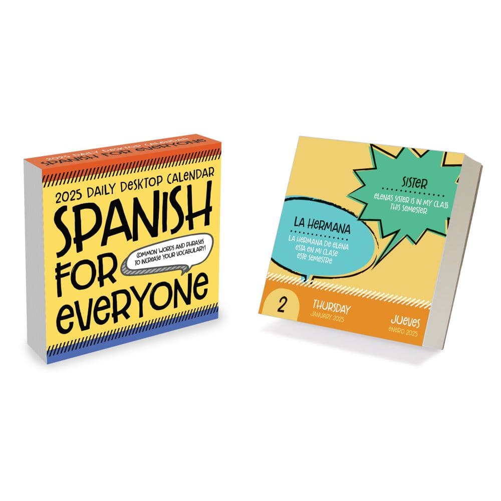 Spanish Words 2025 Desk Calendar front and  interior