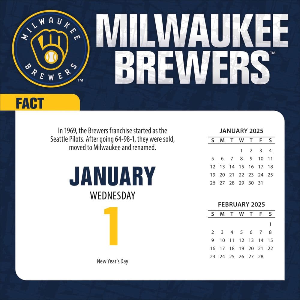 MLB Milwaukee Brewers 2025 Desk Calendar First Alternate Image