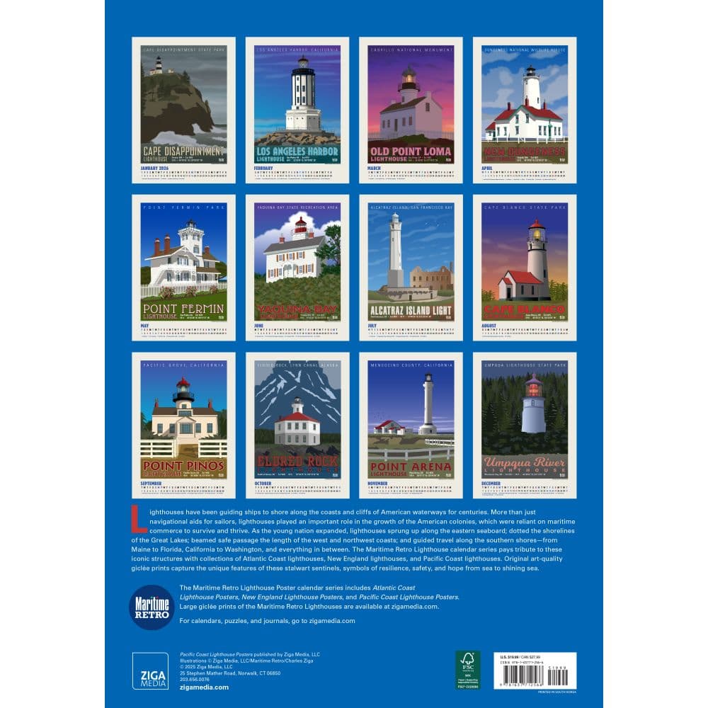 Pacific Northwest Lighthouses Posters 2026 Wall Calendar First Alternate Image