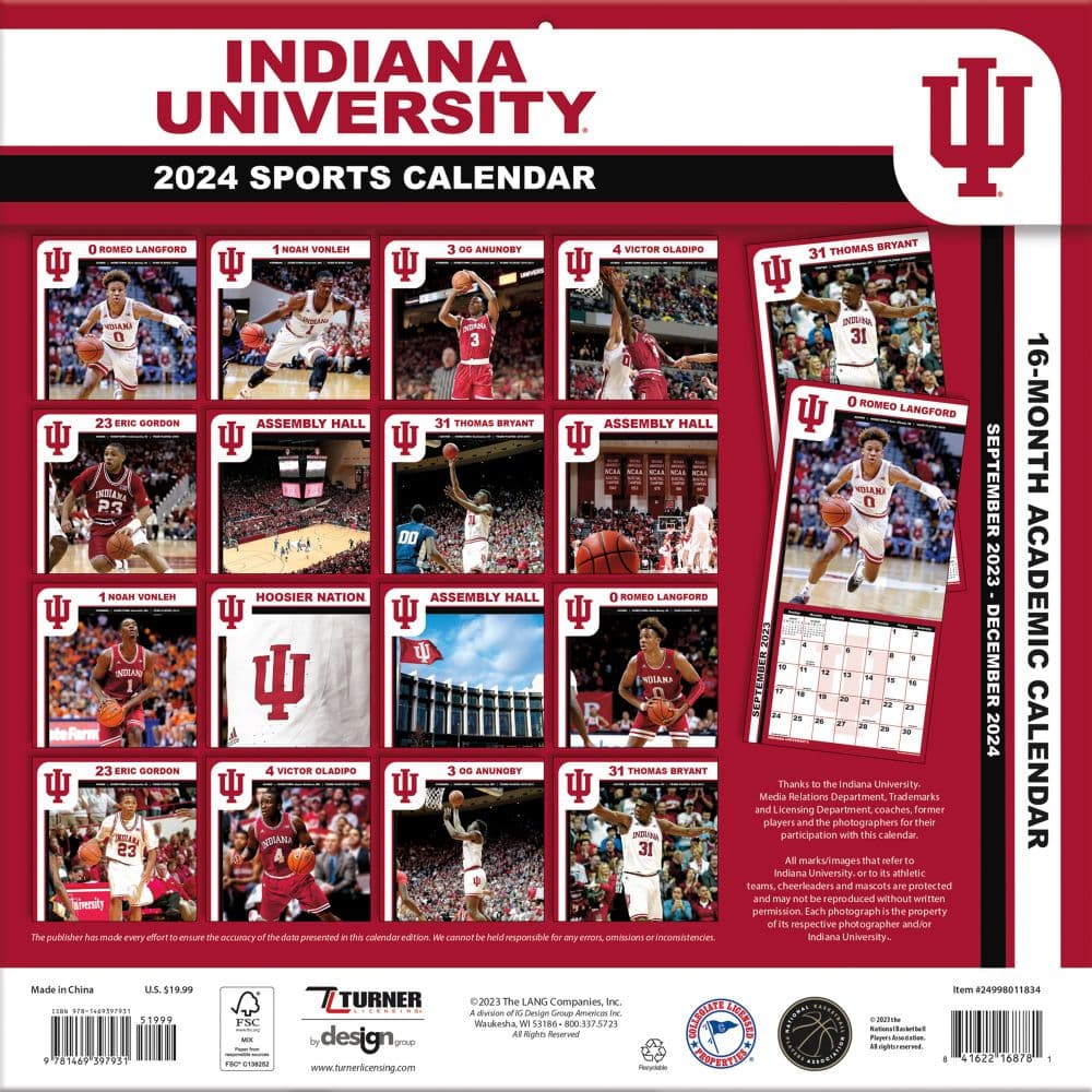 Indiana Hoosiers 2024 Wall Calendar