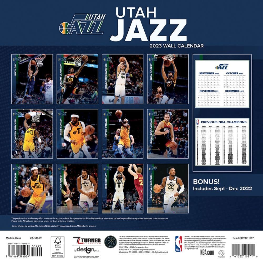 Utah Calendar 2023 Nba Utah Jazz 2023 Wall Calendar - Calendars.com