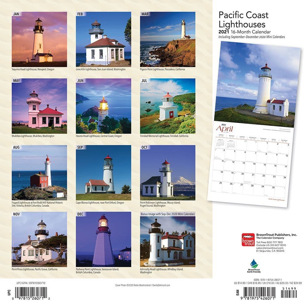 Lighthouses Pacific Coast Wall Calendar