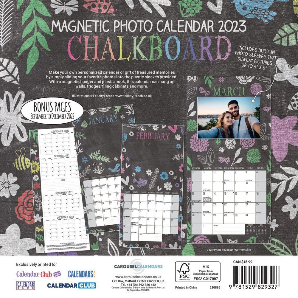 Chalkboard Photos 2023 Magnetic Calendar - Calendars.com