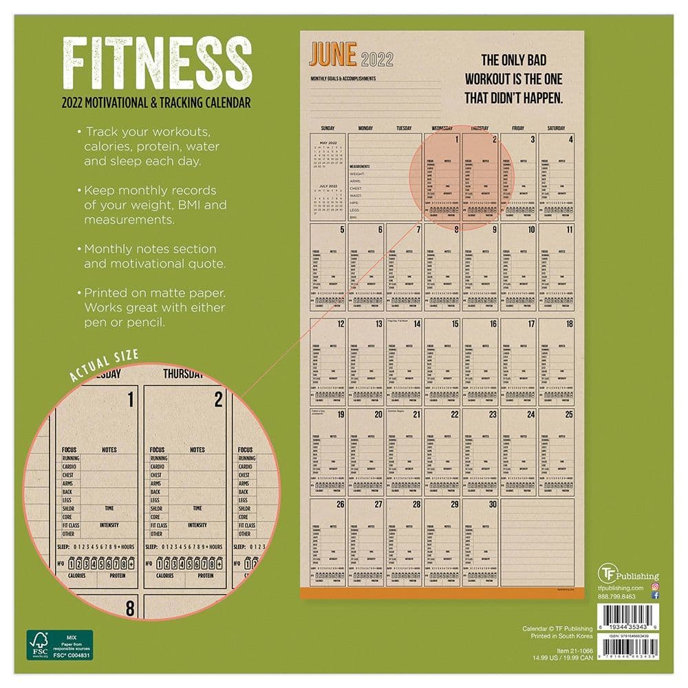 Health And Wellness Fitness Tracker 2022 Wall Calendar - Calendars.com