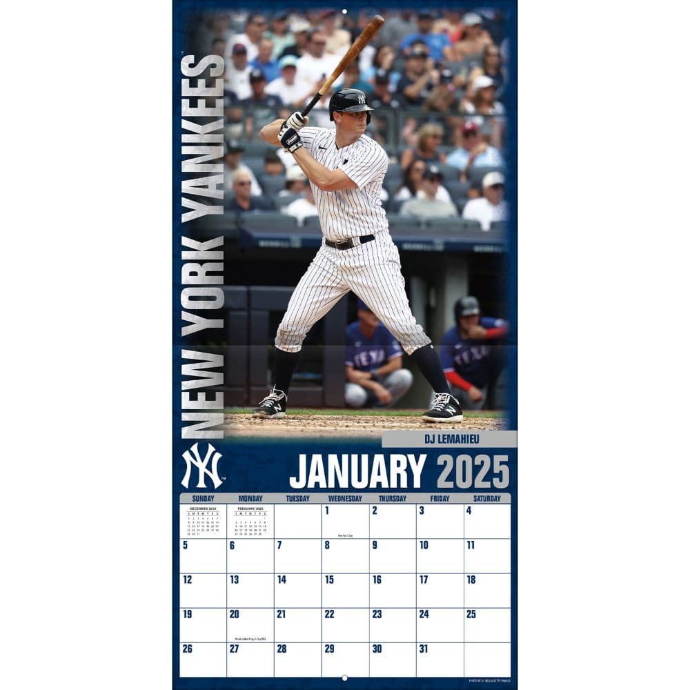 MLB New York Yankees 2025 Wall Calendar January Interior