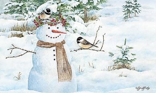 Chickadee Snowman Doormat by Jane Shasky