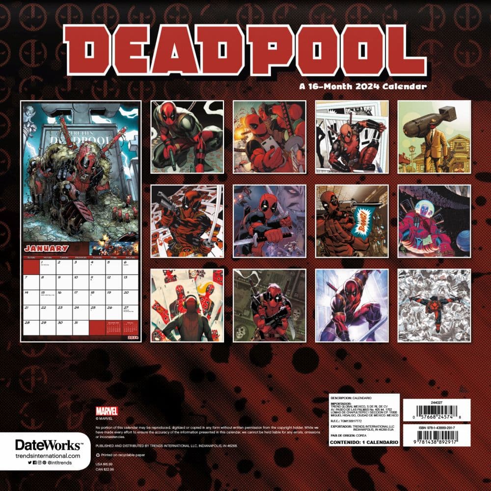 Deadpool 2025 Wall Calendar