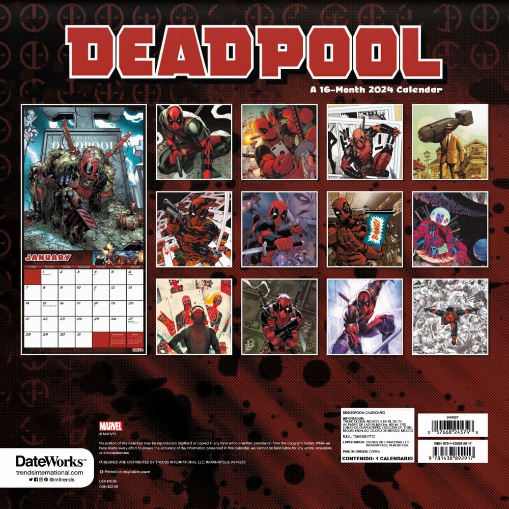 Deadpool 2024 Wall Calendar Alternate Image 2