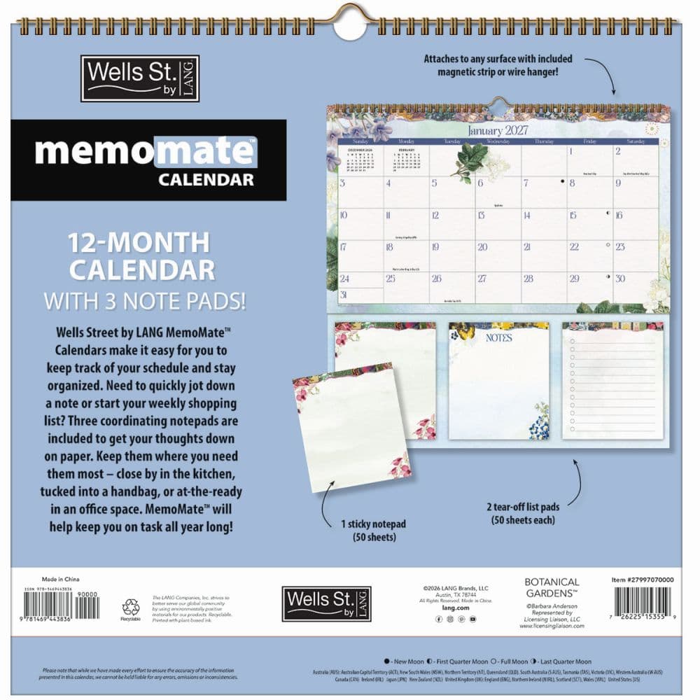 Botanical Gardens MemoMate 2027 Spiral Calendar by Barbara Anderson First Alternate Image