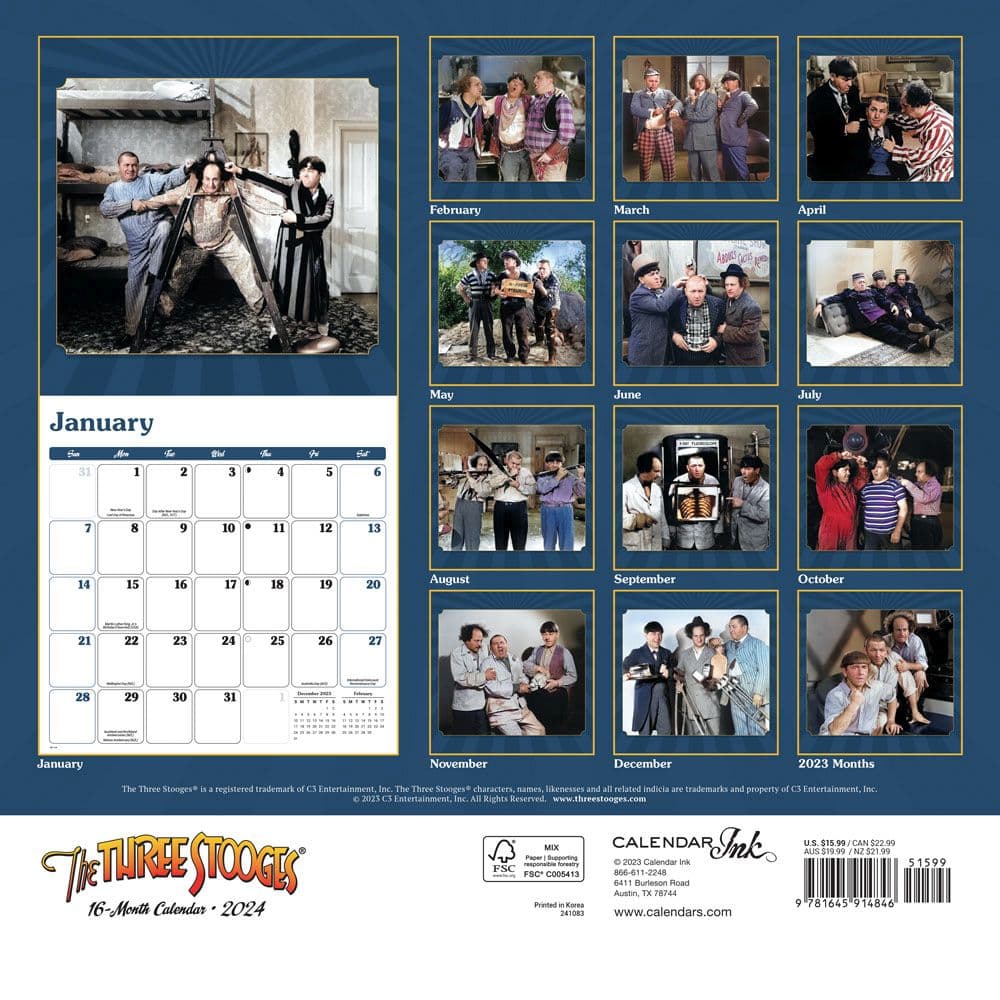 Three Stooges 2024 Wall Calendar - Calendars.com