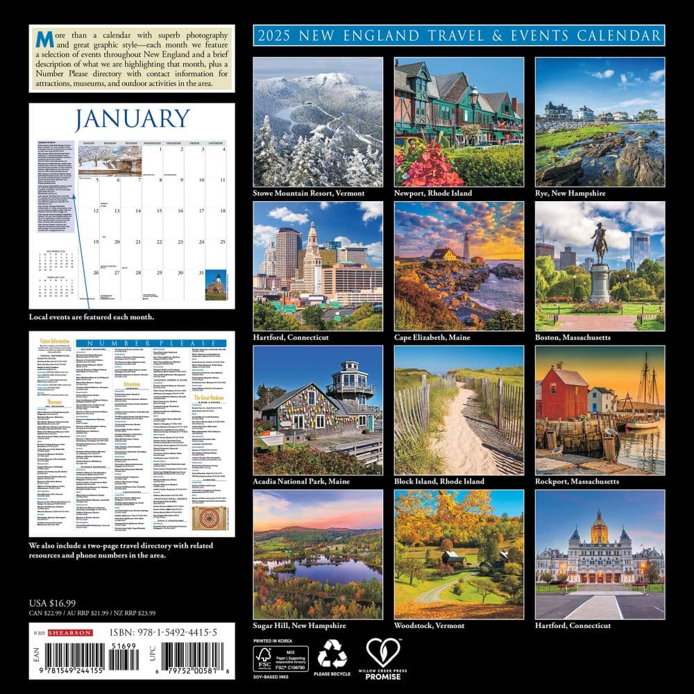 New England Travel And Events 2025 Wall Calendar First Alternate Image width="1000" height="1000"