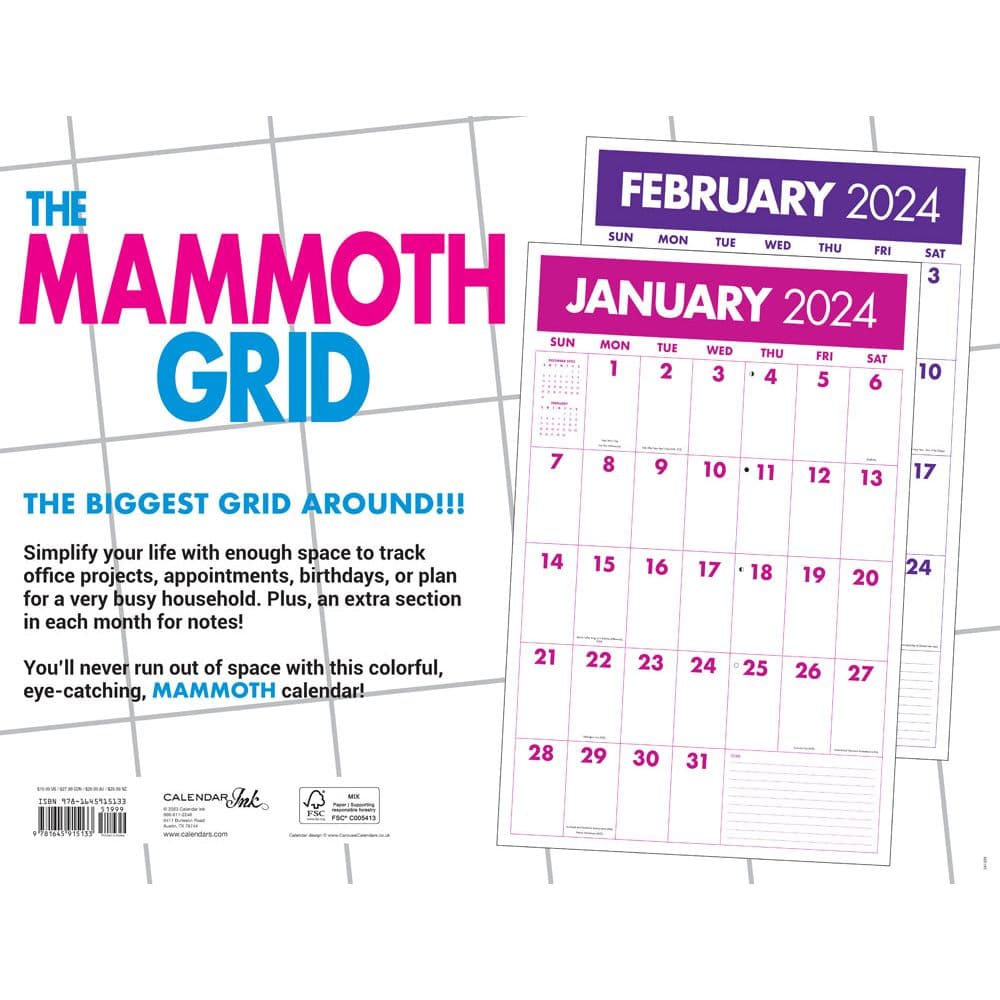 Mammoth Grid 2025 Wall Calendar