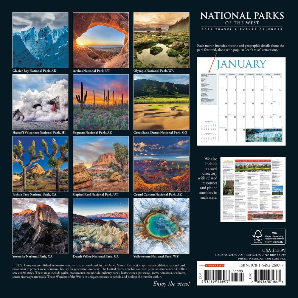 Natl Parks West Travel & Events 2023 Wall Calendar - Calendars.com