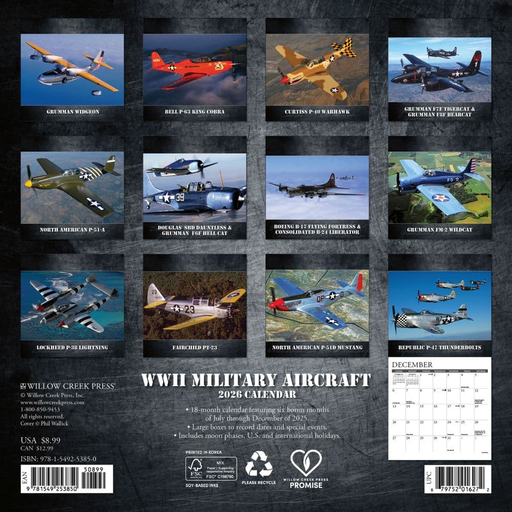 WWII Military Aircraft 2026 Mini Wall Calendar First Alternate Image