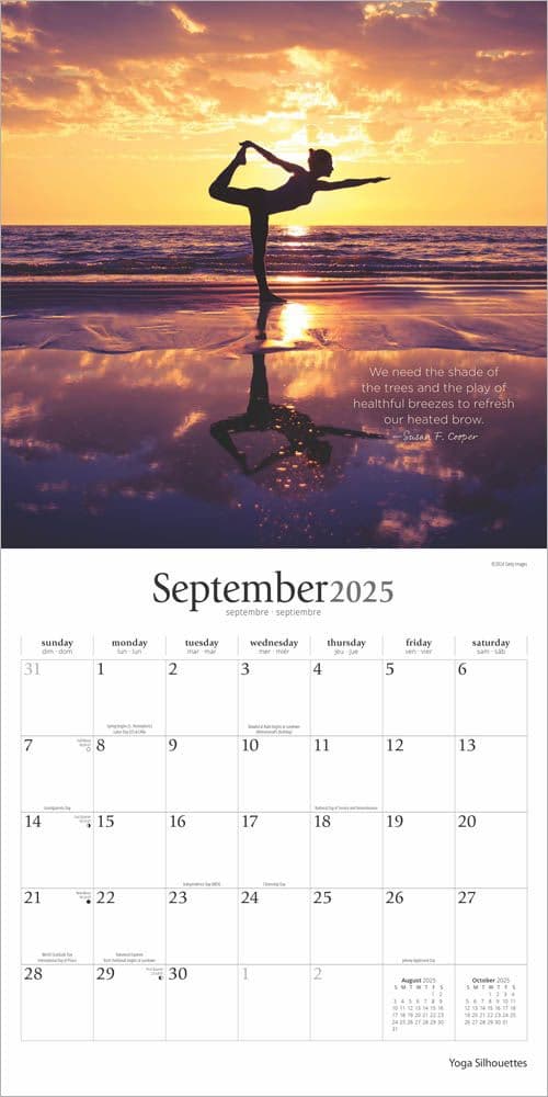 Yoga Silhouettes Brush Dance 2025 Wall Calendar September