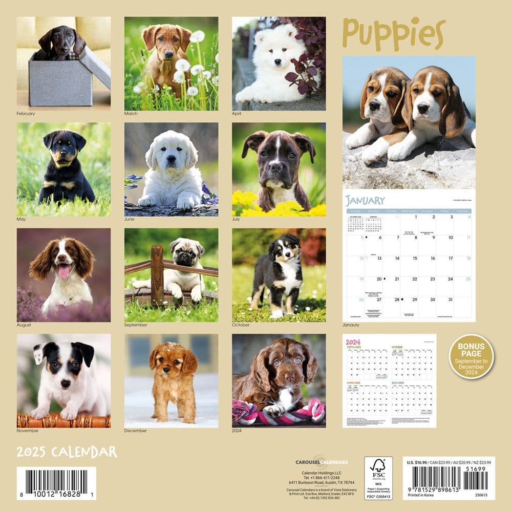 Puppies 2025 Wall Calendar First Alternate Image width="1000" height="1000"