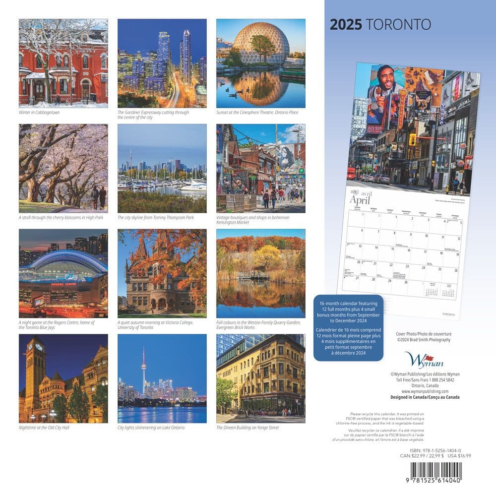 Toronto 2025 Wall Calendar back cover