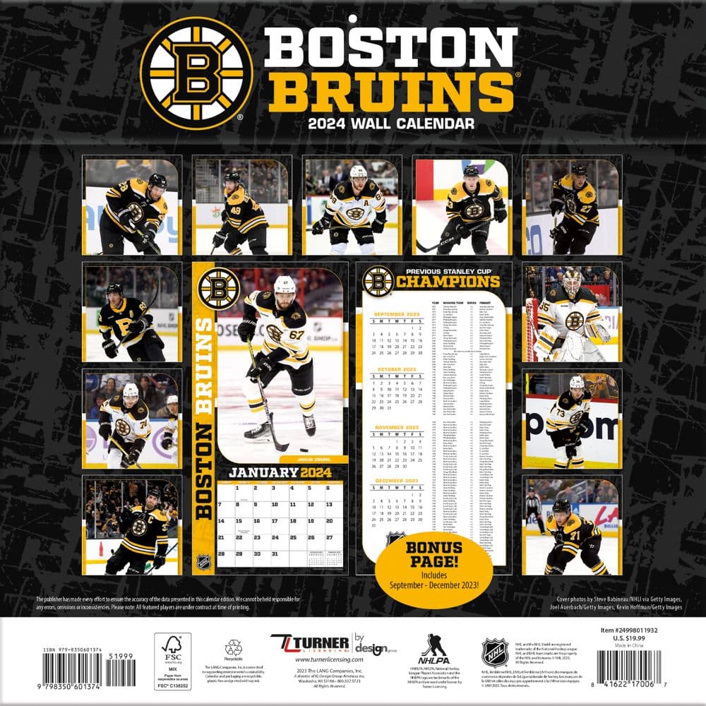 Boston Bruins 2024 Wall Calendar