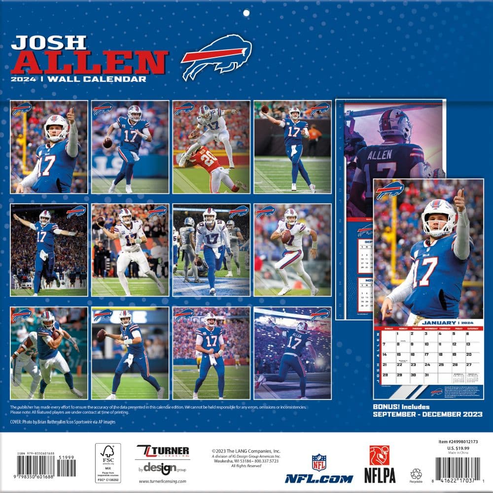 Buffalo Bills Josh Allen 2024 Wall Calendar