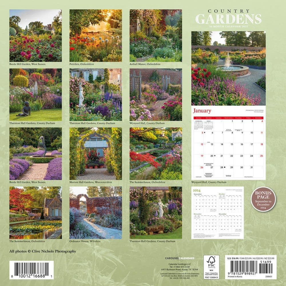 Country Gardens 2025 Wall Calendar