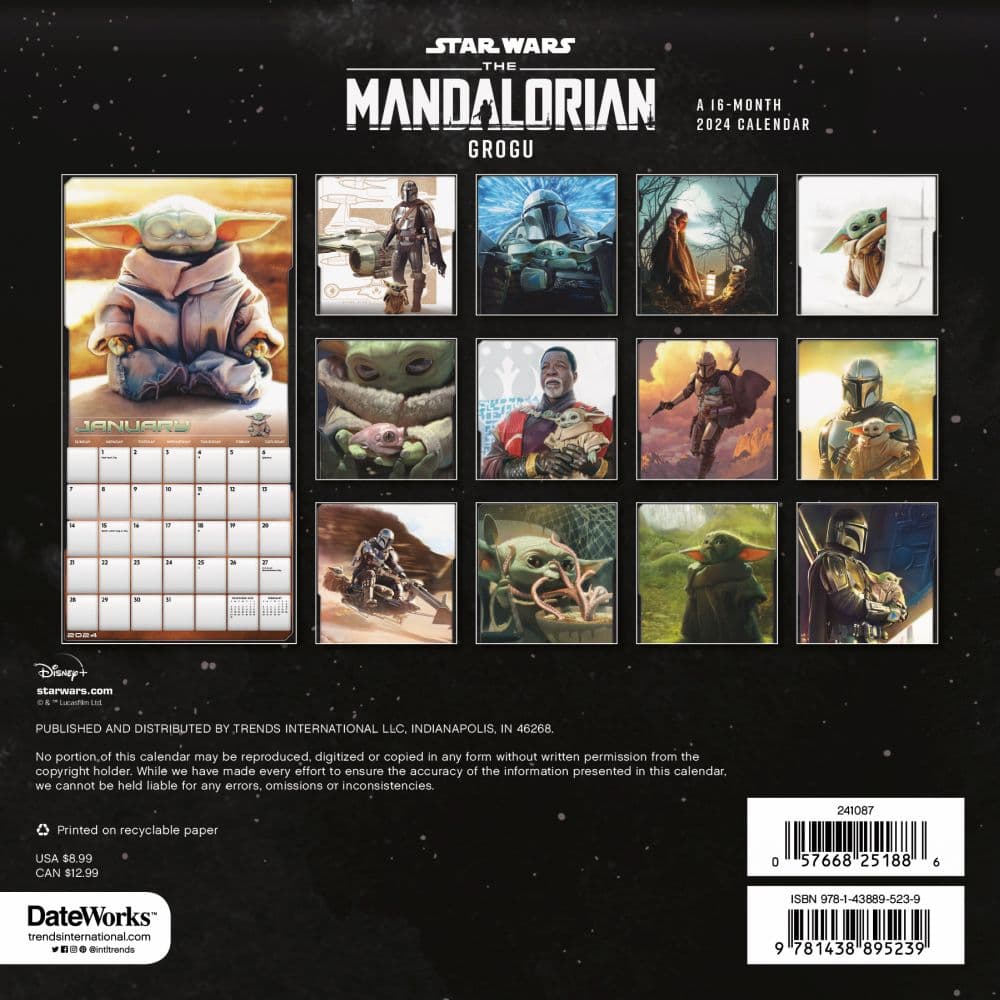 Mandalorian Star Wars 2024 Mini Wall Calendar