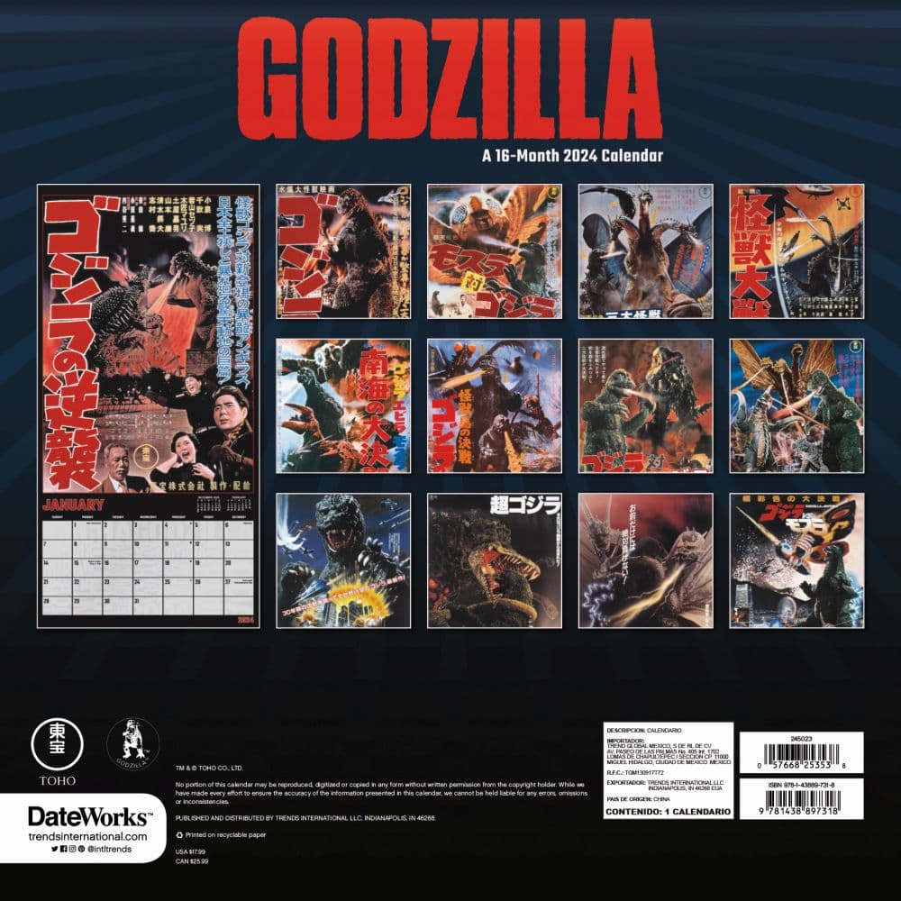 Godzilla Classic 2024 Wall Calendar