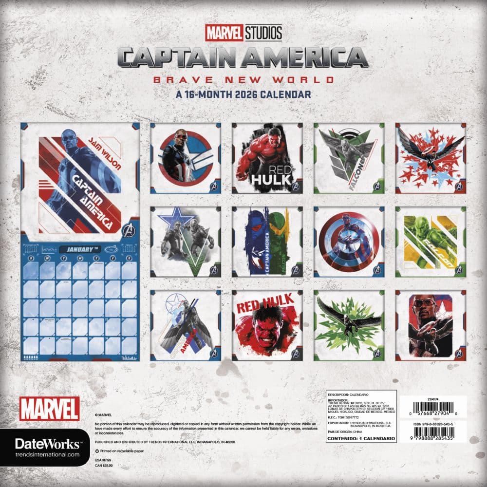 Captain America Brave New World 2026 Wall Calendar First Alternate Image