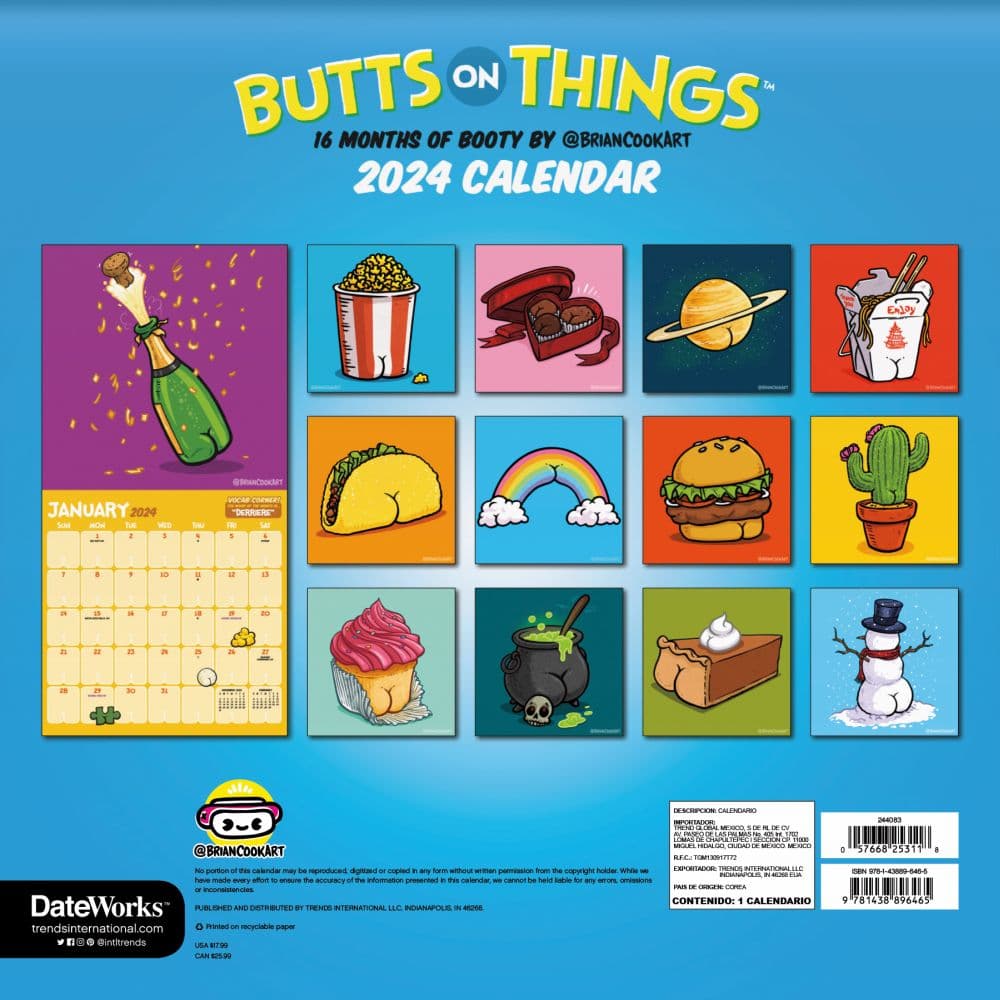 Butts on Things 2024 Wall Calendar First Alternate Image width=&quot;1000&quot; height=&quot;1000&quot;
