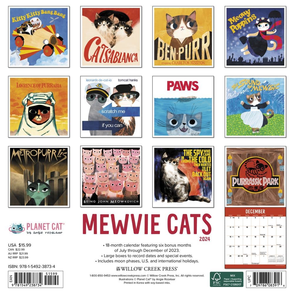 Mewvie Cats 2024 Wall Calendar