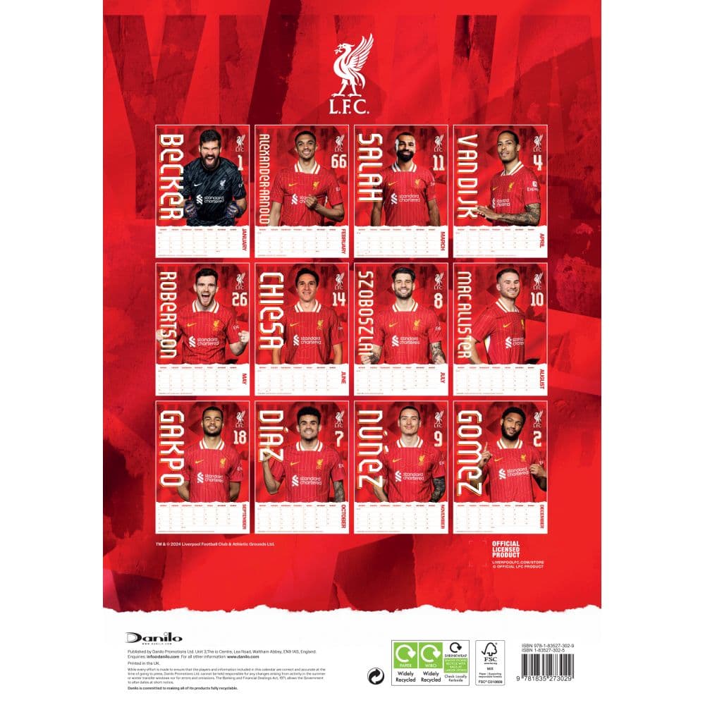 Liverpool FC Poster 2025 Wall Calendar First Alternate Image