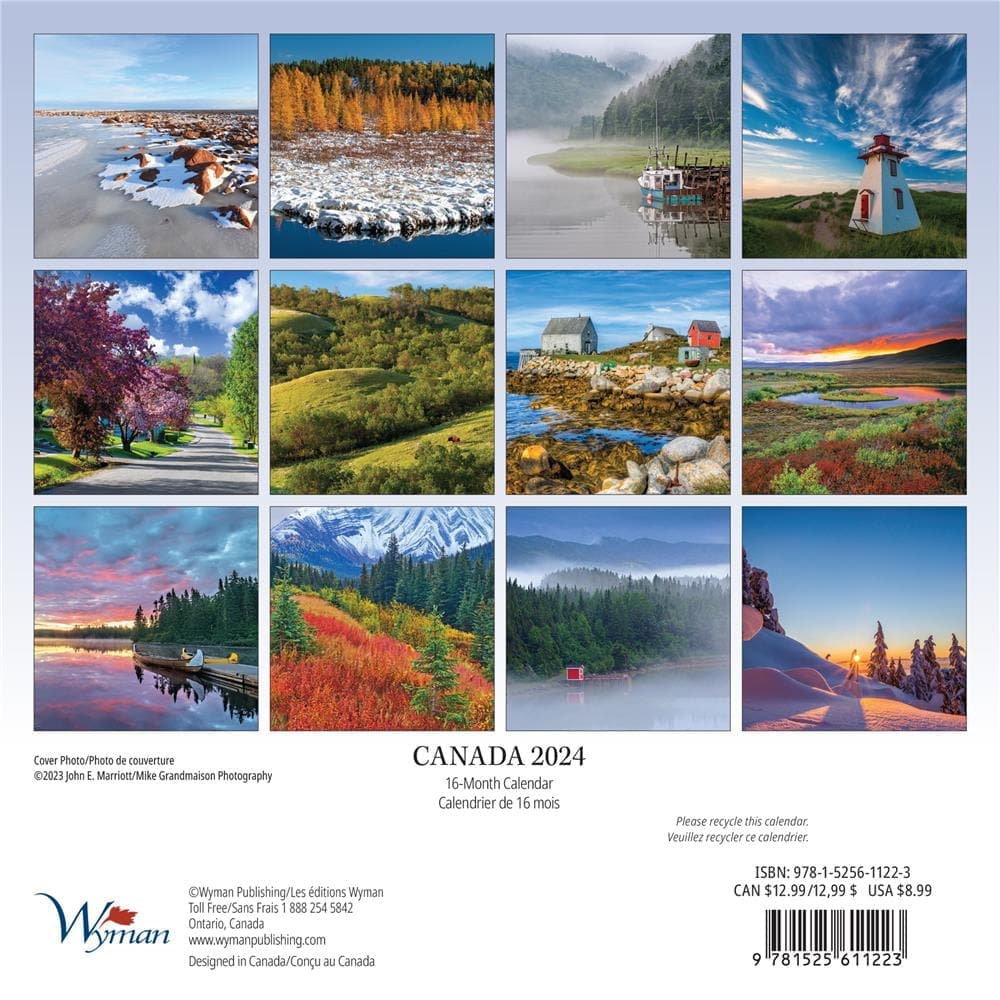 Canada 2024 Mini Wall Calendar back
